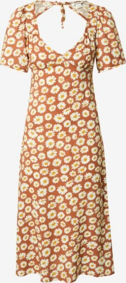 Monki Midi Jurken Jurk Dames Lichtbruin